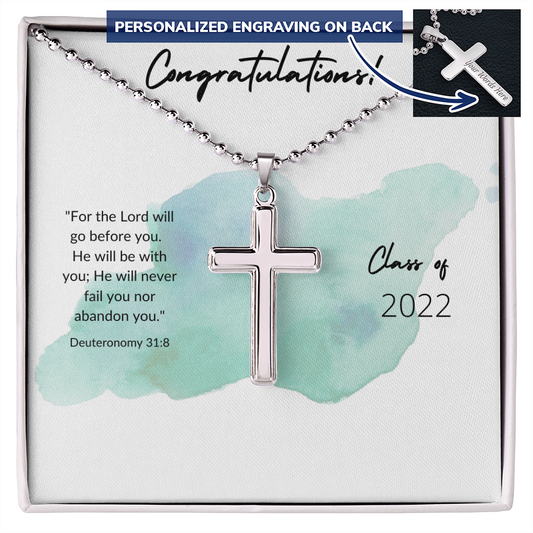Congratulations Deuteronomy 31:8 | Personalized Cross Necklace